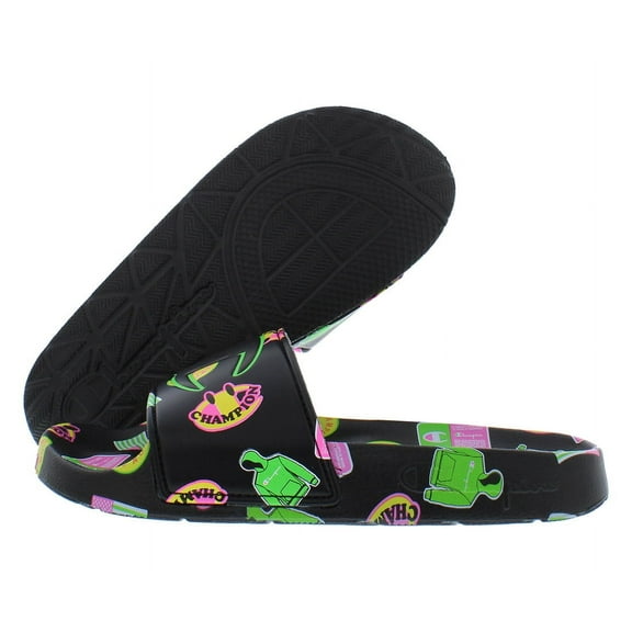 Champion Ipo Catch Print Slide PS Boys Shoes Size 2, Color: Black/Green/Yellow