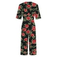 thumbnail image 4 of Roncen Women's Printed Casual Jumpsuit - Short Sleeve V-Neck with Back Zipper & Side Pocket Full-Length Romper Pants, 4 of 5