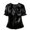 *Black, variant on Women's Satin Ruff V Neck Puff Short Sleeve Blouse,Elegant Dressy Silky Top Beige,Women's Plus M