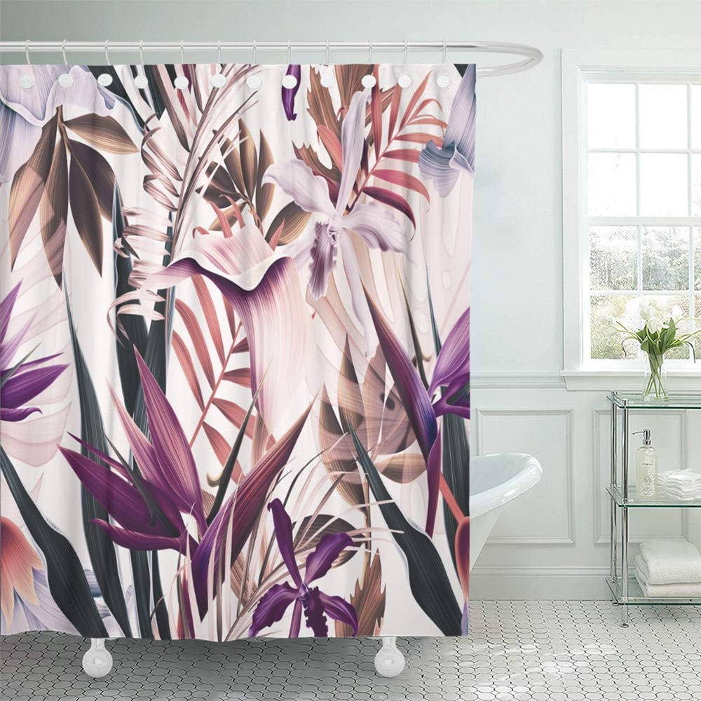 PKNMT Colorful Floral Tropical Flower Plant and Leaf Pattern Green