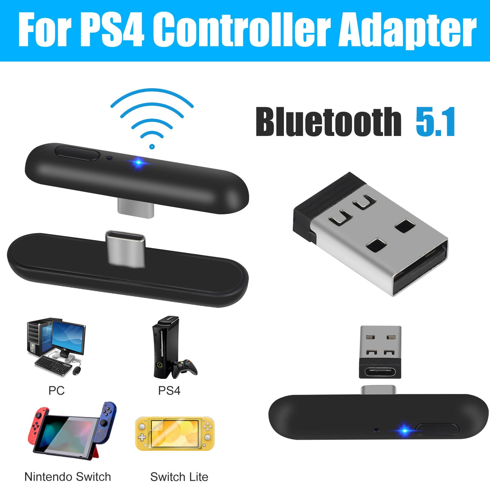 Adapter Fit for Switch/Lite/OLED, EEEkit Wireless Bluetooth 5.1 Audio Transmitter with Latency Fit PS4 PC Supports Bluetooth Headphone Speakers, with USB C to A Converter - Walmart.com