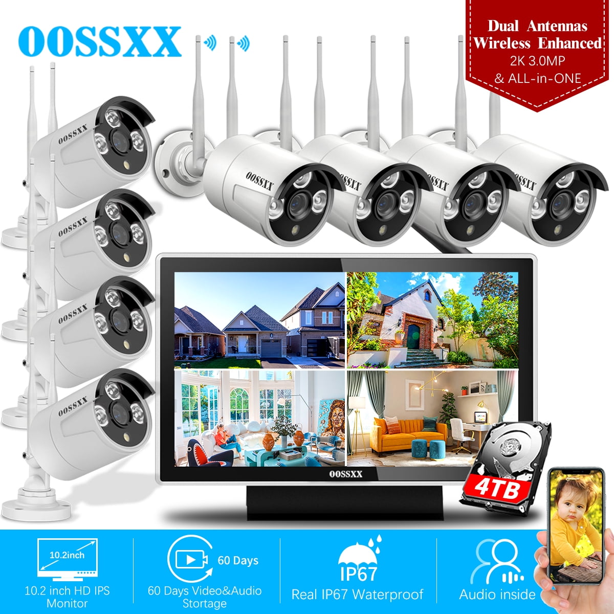 OOSSXX Wireless Home Security Camera Systems Outdoor and Indoor with 10