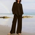 thumbnail image 2 of ibuvkizy Two Piece Sets for Women,Fall Women's Casual Shoulder Sleeved Long Sleeved Round Neck Top/Loose Straight Tube with Pocket Long Pants Set Brown,XXL, 2 of 6