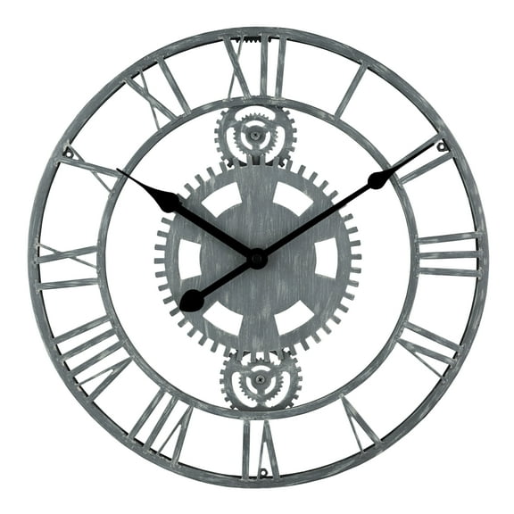 14 inch Gray Industrial Gears Metal Quartz Analog Quartz Clock, 83186-BHG