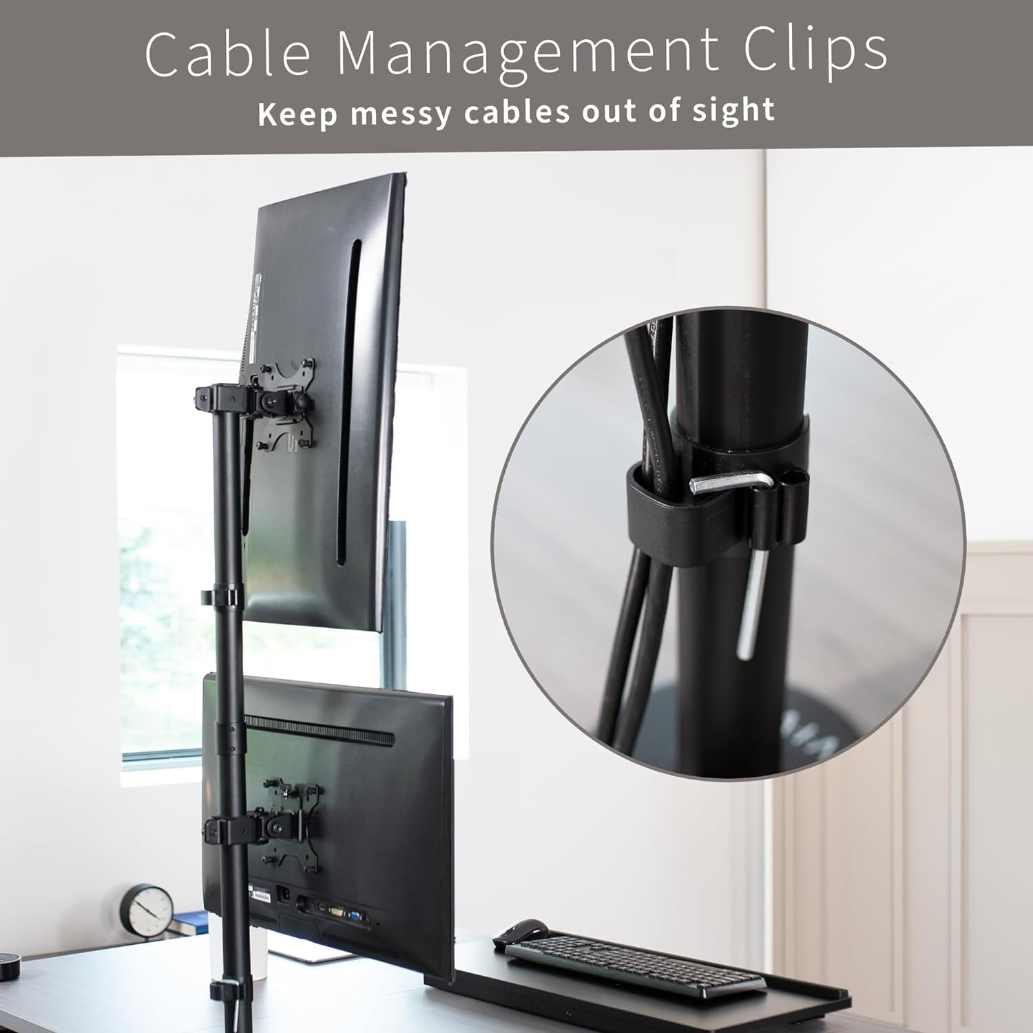 Dual Vertically Stacked Monitor Desk Mount,  Tall Adjustable Stand for 2 Ultrawides  to 34 inches, 22 lbs Capacity, Black, STAND-V002T