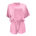 thumbnail image 4 of LNGOOR Ensembles Décontractés 2 Pcs pour Femmes, Hauts à Col Ras du Cou à Manches Courtes et Shorts à Cordon, Ensembles de Sport Survêtements avec Poches, 4 of 9