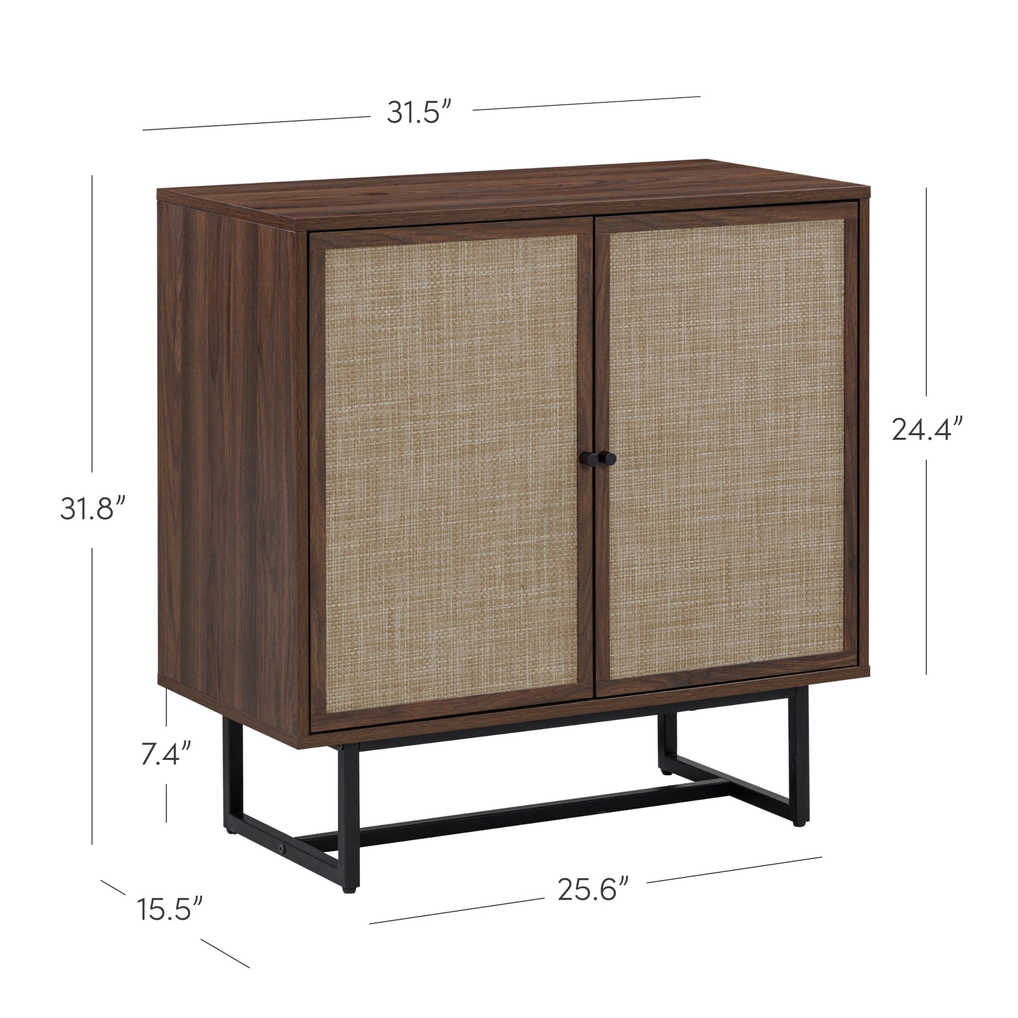 Nathan James Kova Bohemian Rattan Sideboard or Storage Cabinet, Wooden Storage Cabinet with Doors, Walnut Sideboard Buffet or Rattan Accent Storage Cabinet with Matte Black Legs