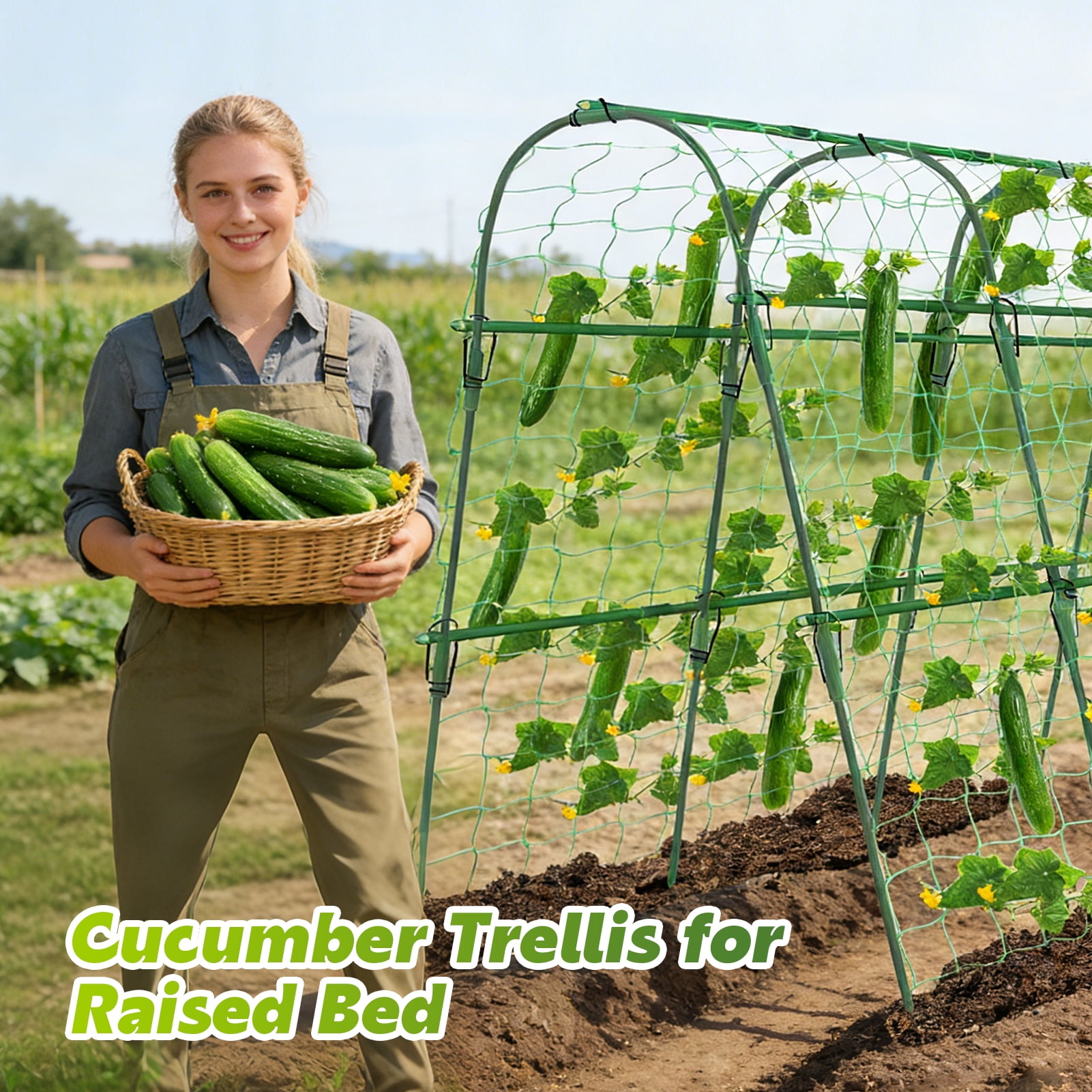 LANDLIT Cucumber Trellis for Raised Bed, 63x63x45 Inch U-Shape Garden Trellis for Climbing Plants & Vegetables | Metal Arch Vegetables Trellis, Plant Support for Grape Vine Squash Peas Flower