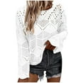 thumbnail image 2 of Jjayotai Womens Long Sleeve Hollow Out Crochet Crewneck Pointelle Knitted Sweaters Pullovers White L, 2 of 9