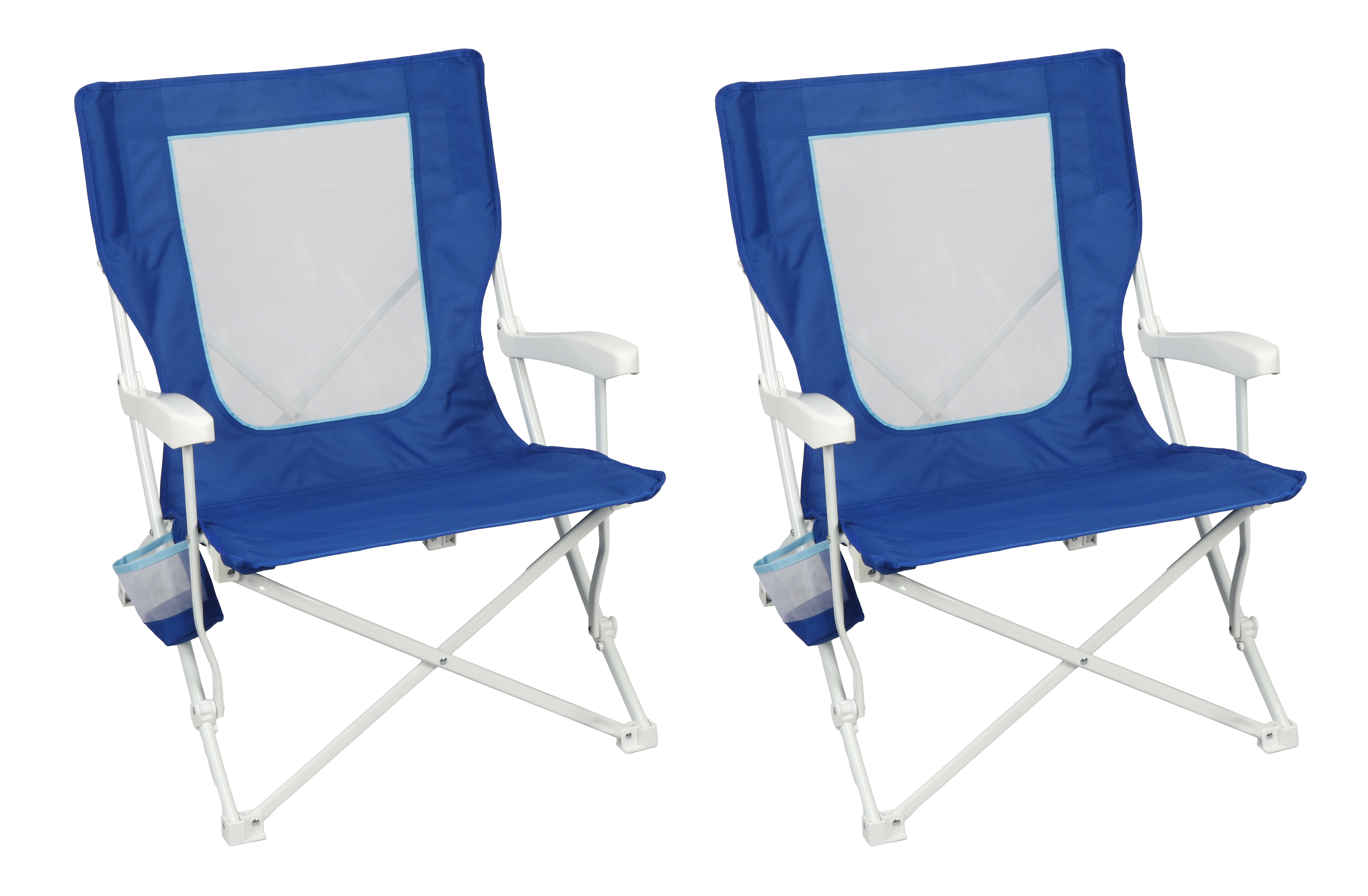 Mainstays Folding Hard Arm 2-Pack Beach Bag Chair with Carry Bag, Blue