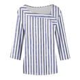 thumbnail image 7 of VEKDONE Womens Stripe Plus Size Tops 3/4 Length Sleeve Loose Fit Blouse Asymmetrical Neck Button Tunic Tops Summer Fashion Clothes Blue XL, 7 of 7