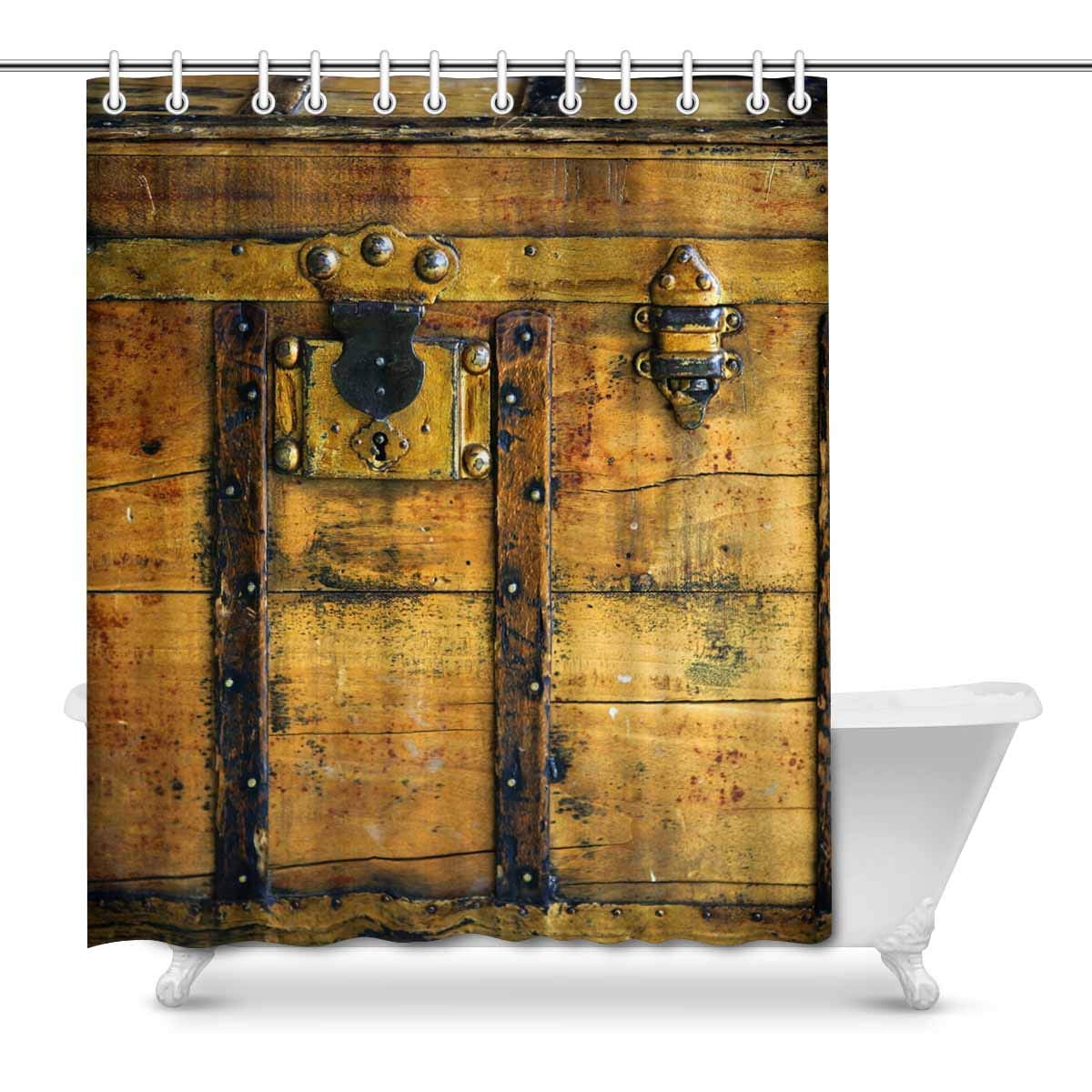 Yusdecor Old Wooden Chest Trunk In Golden Color And Rusty Waterproof Shower Curtain Decor Fabric Bathroom Set 66x72 Inch Walmart Canada
