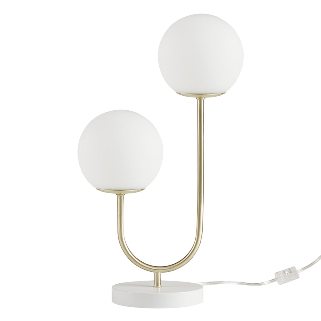 Noaman Metal 2-Light Globe Table Lamp, 20" Height Gold & White Modern Desk Lamp with Frosted Glass Shades, 60in Cord for Bedroom/Living Room