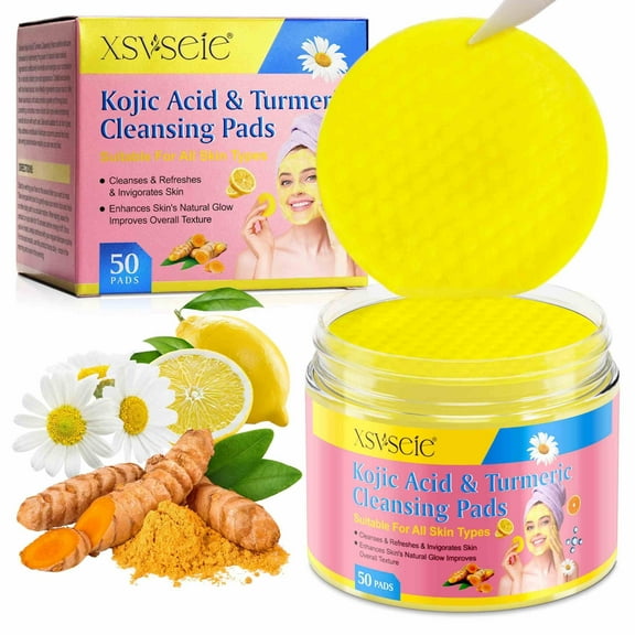 Xsvseie Kojic Acid and Turmeric Cleansing Pads for Women and Men, For Face Cleansing and Exfoliation,50 PCS