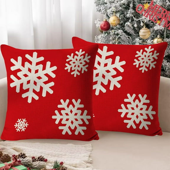 yulier Christmas Throw Pillow Cover Decorations Merry Christmas Snowflake Decorative Couch Cushion Case for Chair Sofa Bedroom Living Room Home Decor, 18x18 Inches