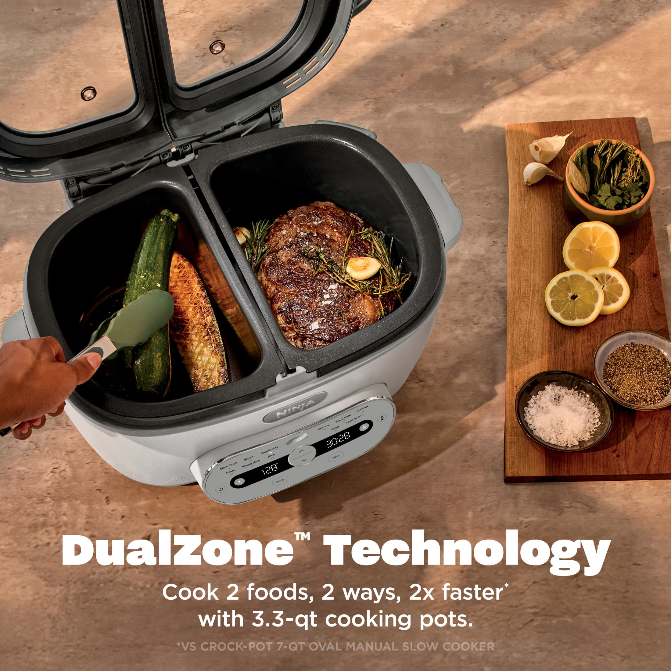 Ninja MultiPot 11-in-1 Multicooker with DualZone Technology, Cook 2 Meals At Once, Feeds 8, Slow Cook, Sear, Bake, Rice, Pasta, Hot Pot, 1500W, MZ1000WH White