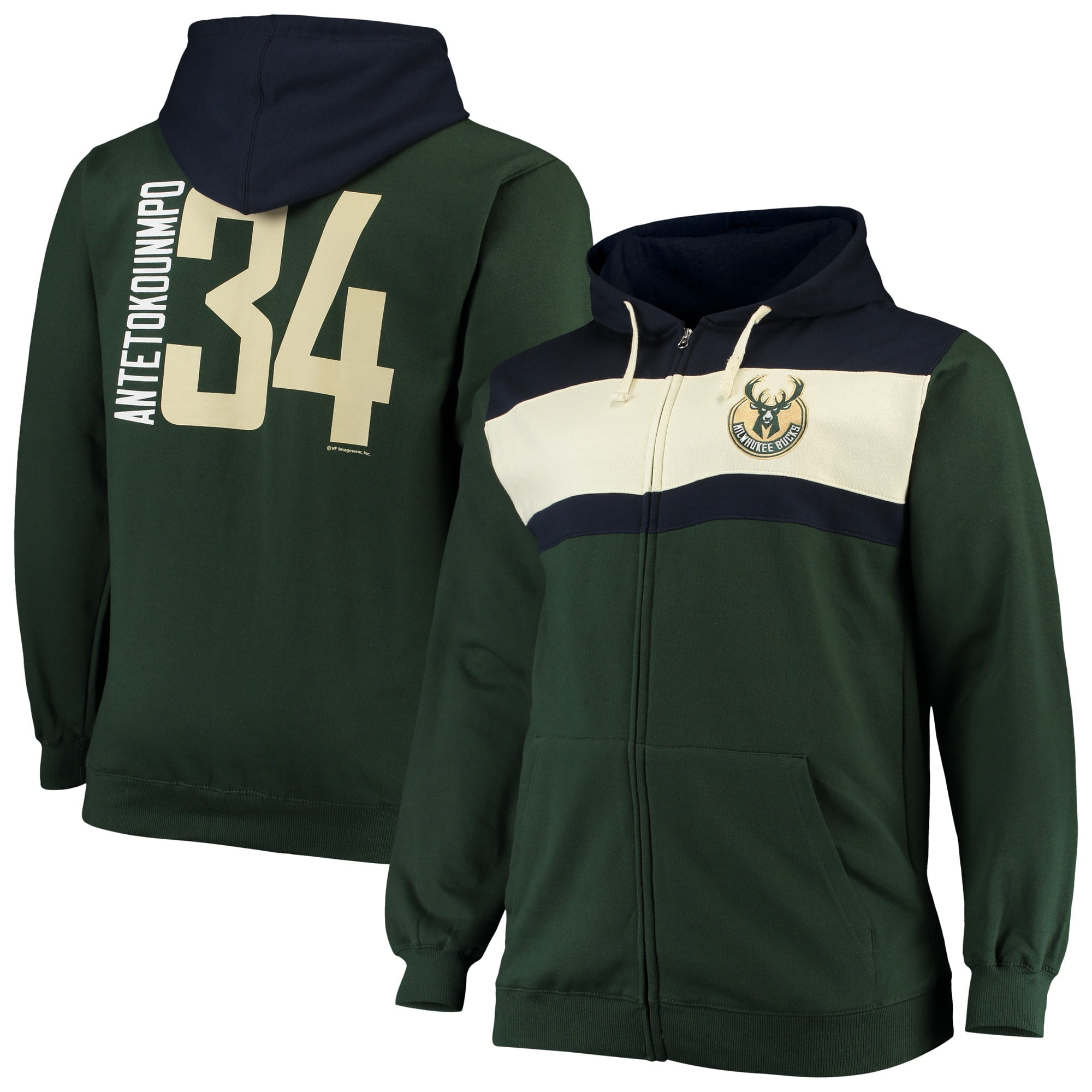 Antetokounmpo Giannis Milwaukee Bucks Big Tall Full Zip Hoodie Hunter Green Cream Walmart Com Walmart Com
