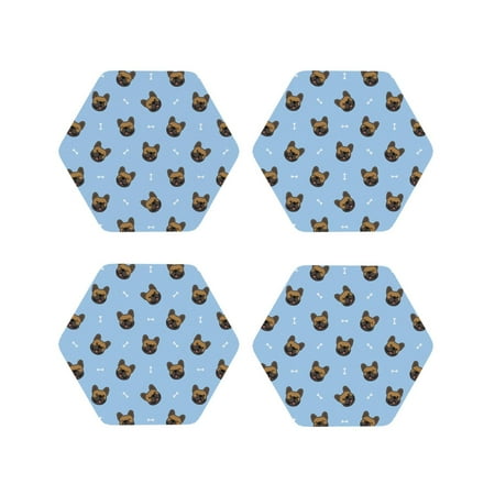 

Matuu french Bulldog Face for Cup Coasters Set of 4 Leather Coasters Desk Coasters for Office Measures 4” x 4”-Hexagon