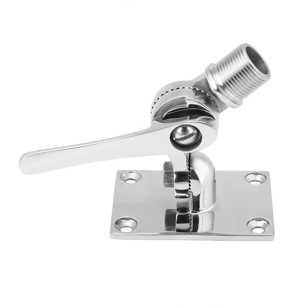 perfk New Clamp-on Rail Swiveling Ratchet Base for Boat Radio VHF Aerial Antenna Dual Axis Adjustable Base 316 Stainless Steel Heavy Duty 
