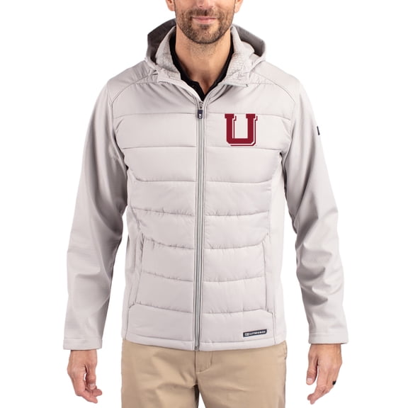 Men's Cutter & Buck Gray Utah Utes Evoke Hybrid Eco Softshell Recycled Full Zip Hooded Jacket
