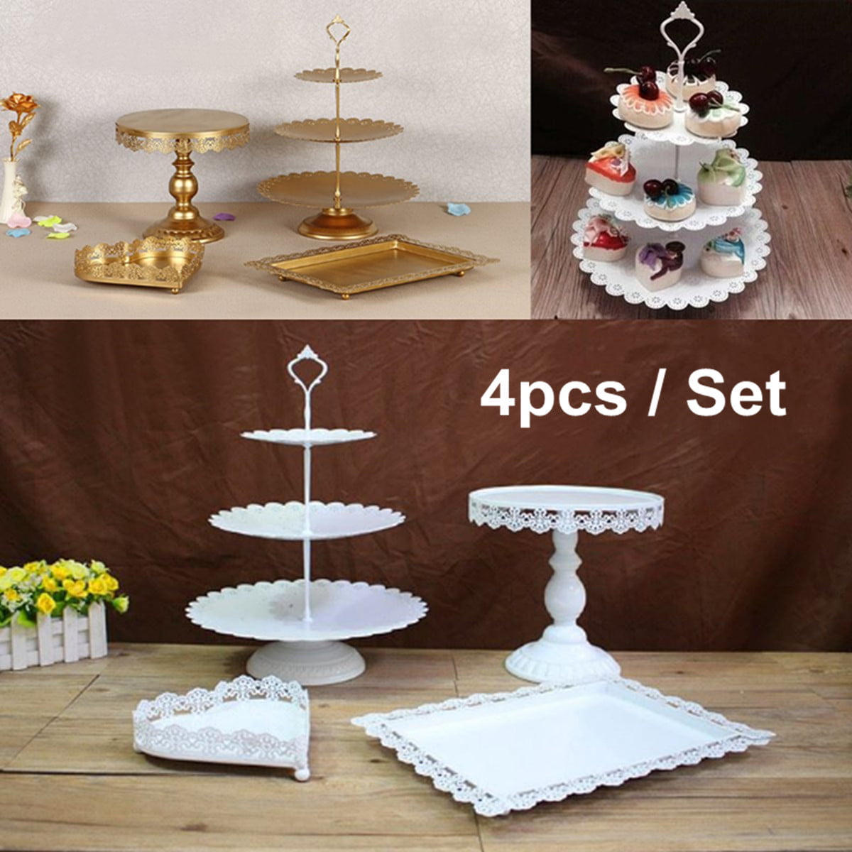Buffet Centerpieces Cupcake Stand Wedding Sets Wedding Candy Bar Farmhouse * White Wood Cake Stand