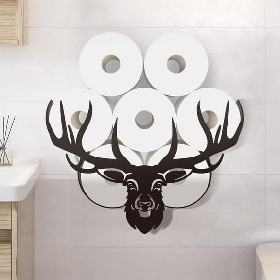 Black Deer Head Toilet Paper Roll Holder Iron Antler Toilet Paper Storage Shelf Cute Animal Toilet Paper Cabinet Deer Bathroom Wall Mounted Toilet Paper Organizer