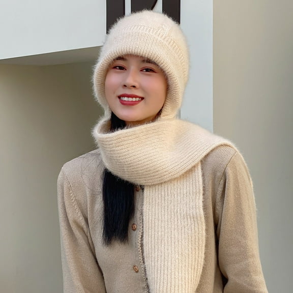Fashion Winter Hat Scarf Set Women Beanies Caps Warm  S k u l l  Bonnet Windproof Outdoor Sports Knitting Hooded Shawl Hat