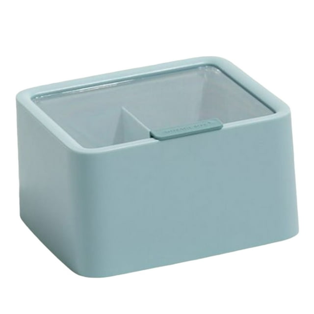 ruzhgo Storage Box with Transparent Lid Plastic Double-Compartments Desktop Stationery Organizer Plastic Container Bathroom Dormitory Pink Blue