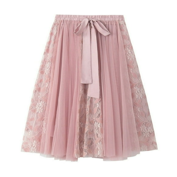 Women‘s Summer Elastic Waist Tulle Long Skirts  High Waist Embroidery Pattern Ankle Length A-line Maxi Skirt