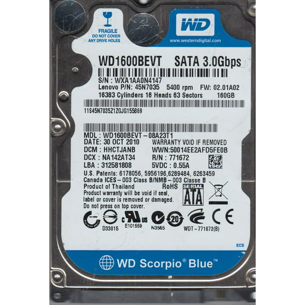 Western Digital WD1600BEVT 160 GB 5400RPM SATA 8 MB 2.5-Inch