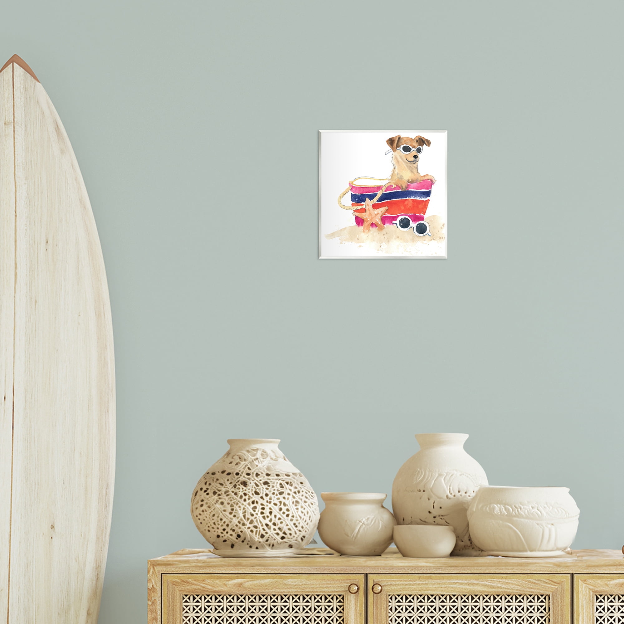 Stupell Industries Sandy Dog in Beach Bag Animals Painting Unframed Art Print Wall Art, 12 x 12