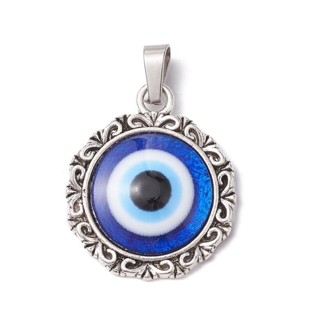 Translucent Resin Pendants Aloy Blue Lucky Eye Charms Silver 29.5x25x5mm Hole: 8x4mm