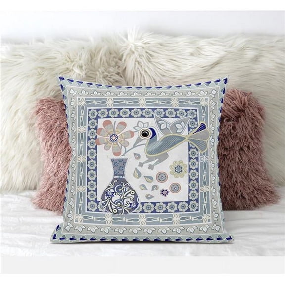 Love Your Vase Peacock Throw Pillow with Removable Cover in Beige Muted Green Blue 18x18