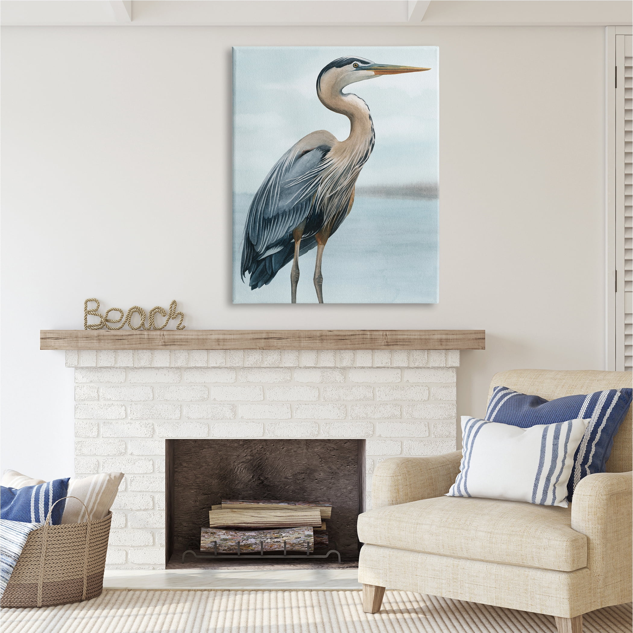 Stupell Industries Coastal Heron Portrait Animals & Insects Painting Gallery Wrapped Canvas Print Wall Art, 36 x 48