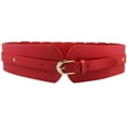 thumbnail image 4 of Women Wide Stretchy Belt PU Leather with Buckle Waist Seal Belt for Jumpsuit Red, 4 of 8