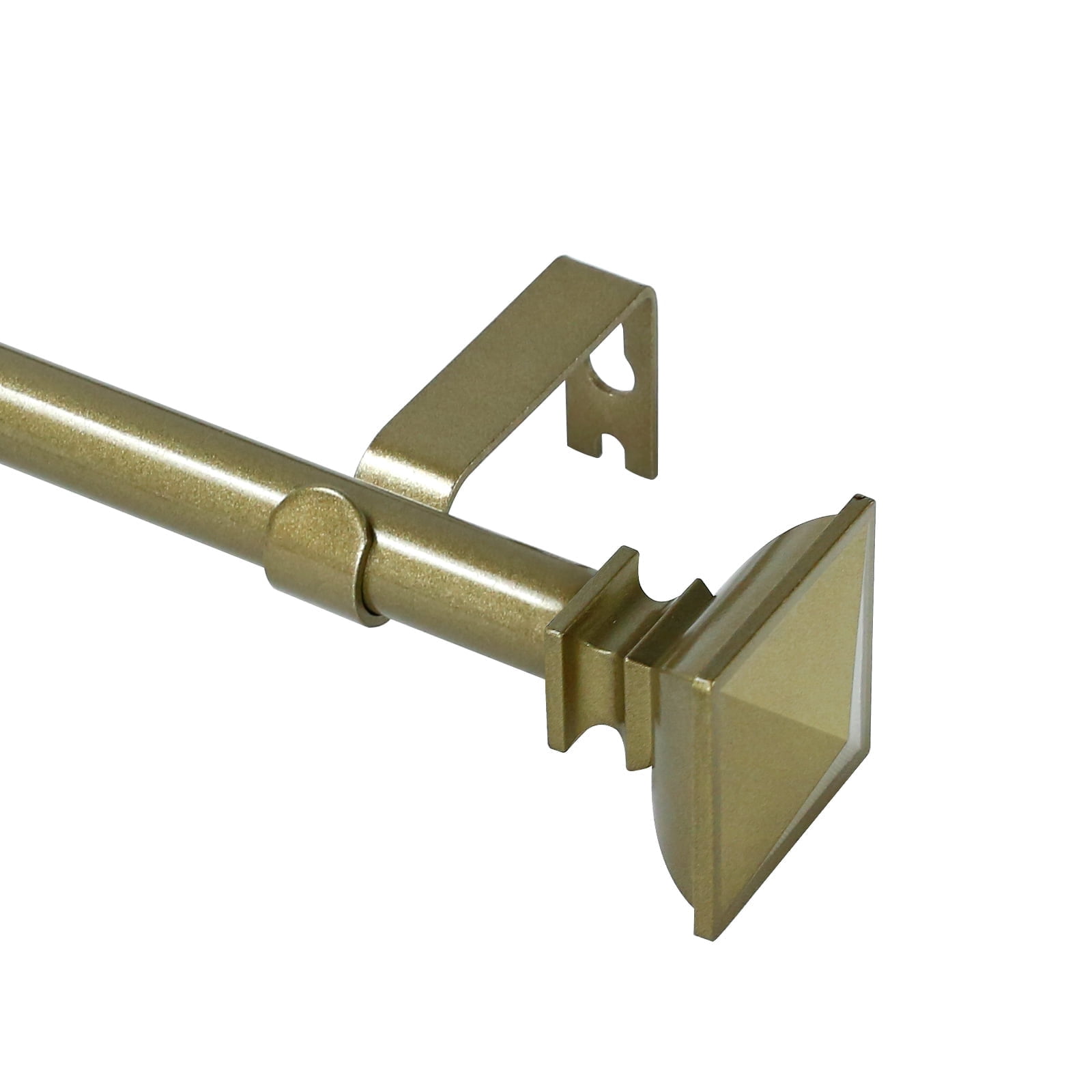 Urbanest Single Curtain Rod with 8 Clip Rings & Decorative Square Urn Finials – Classic Metal Window Drapery Rod Set, Heavy-Duty & Adjustable, 5/8" Diameter, 28" to 48", Antique Gold