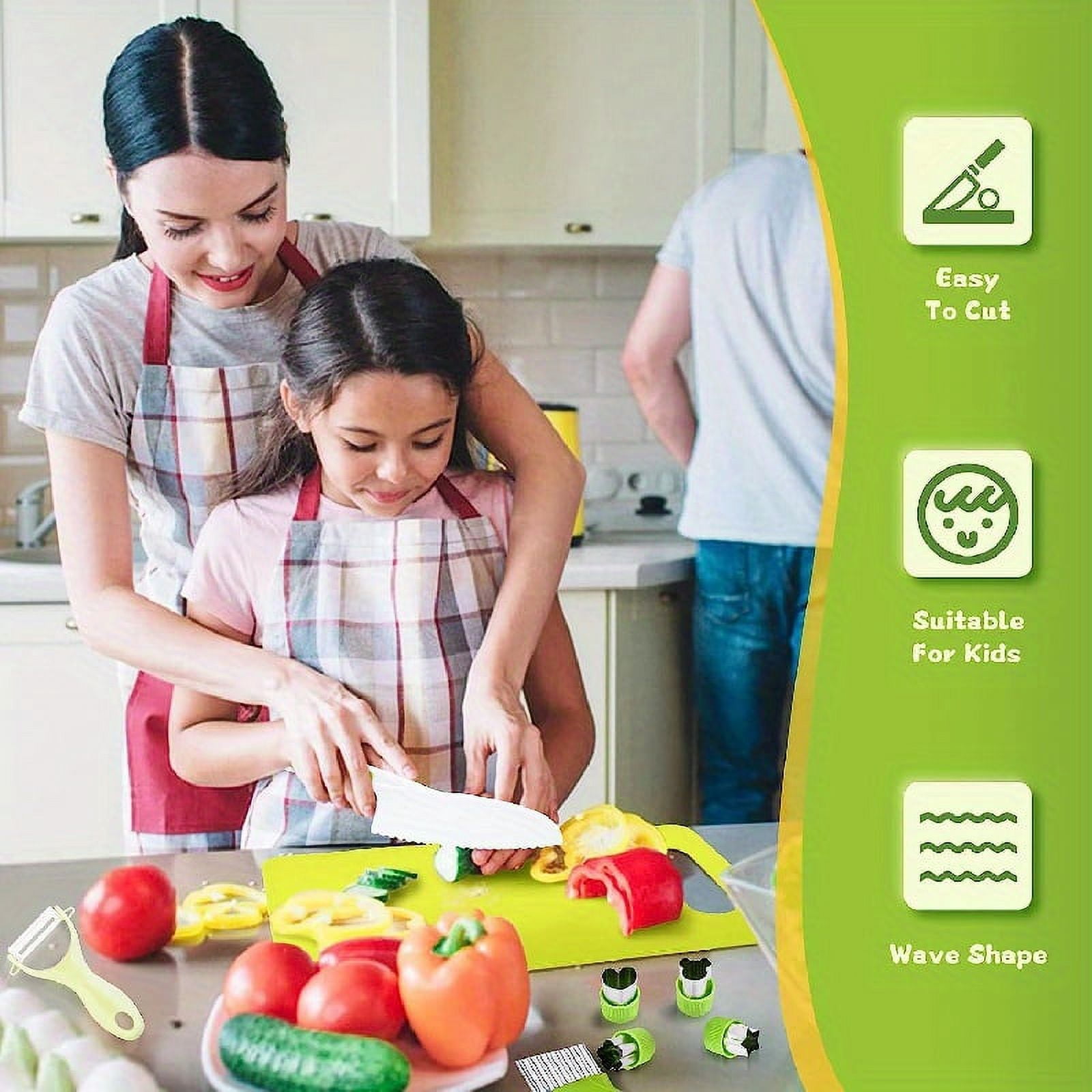 13 Pieces Montessori Kitchen Tools Cooking Sets Real-Toddler Safe Knives Set For Real Cooking With Plastic Toddler Safe Knives Crinkle Cutter Cutting Board