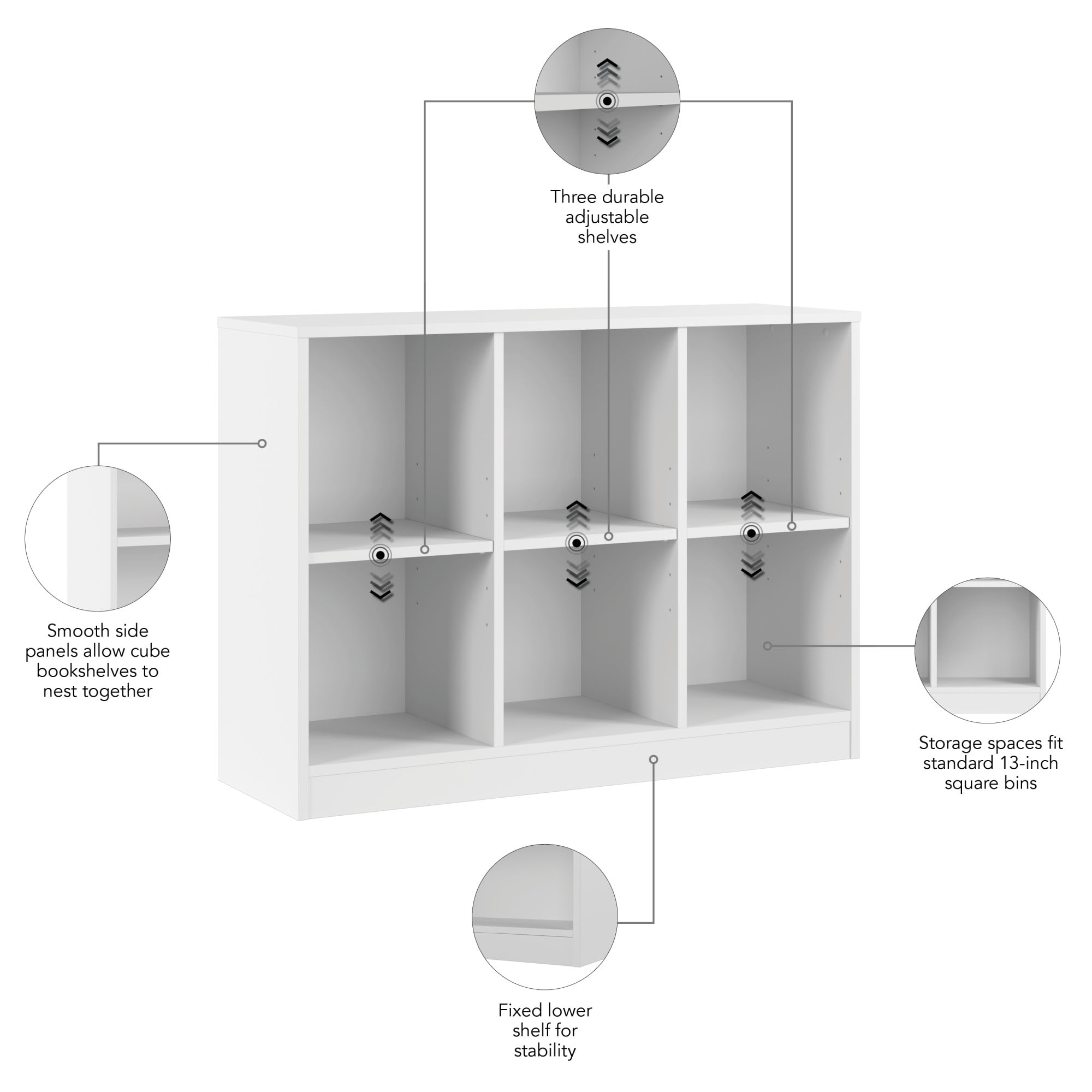 Universal 6 Cube Organizer Storage Shelf in White - Engineered Wood