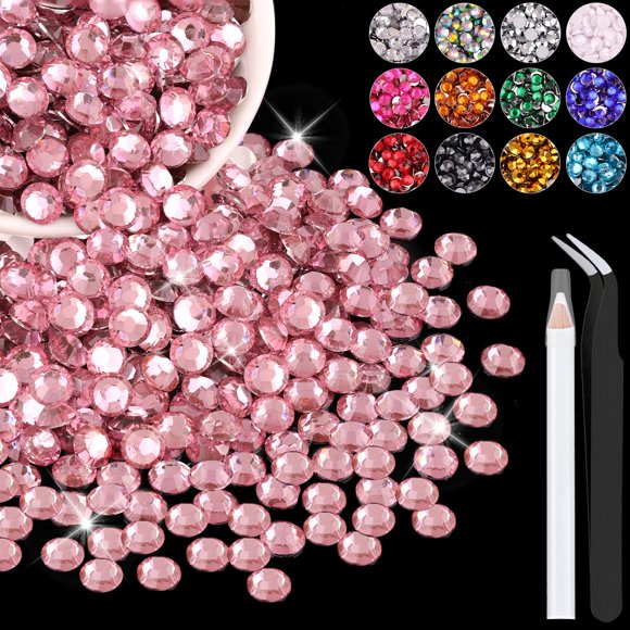 2500 diamantes de imitación de resina de 0.197 in a granel (rosa oscuro) deslumbrantes cristales planos para manualidades, decoración de uñas, gemas para vaso, zapatos, ropa, tela con bolígrafo y pinz