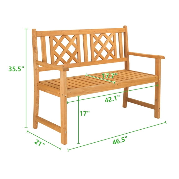 ITopRoad Outdoor Wood Garden Bench, Wide Seat for 2 Person, Patio Chair, Outdoor Bench