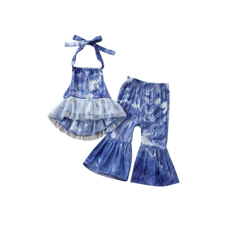 

Children Baby Girls Summer 3Pcs Tie-dye Clothes Set Sleeveless Backless Halter Tank Tops + Flared Trousers Infant Casual Outfits