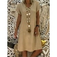 thumbnail image 3 of JUNWELL Mode Boho Robes en Coton et Lin Femmes Été 2024 Col en V Manches Courtes Midi Décontractée Ample Robe Femme Robe de Rue Vestidos, 3 of 7