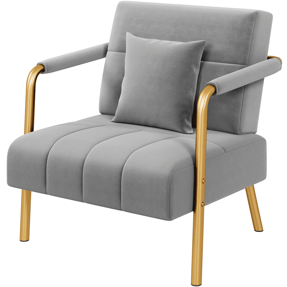 Renwick Velvet Accent Armchair with Cozy Pillow, Light Gray