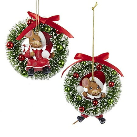 Boy And Girl Mice On Wreath Christmas Tree Mouse Ornament