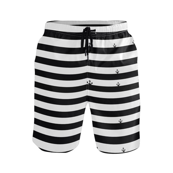 Black and White Stripes Mens Swim Trunks Quick Dry Board Shorts Breathable Fit Beach Shorts Swimwear