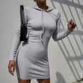 thumbnail image 4 of Women’s Long Sleeves Hooded Sweatshirt Tunic Hoodie Dress with Drawstring Slim Fit Solid Color Long Pullover Dress, 4 of 6