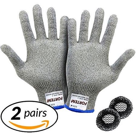 cut resistant gloves by fortem - 2 pairs - level 5 protection, en388