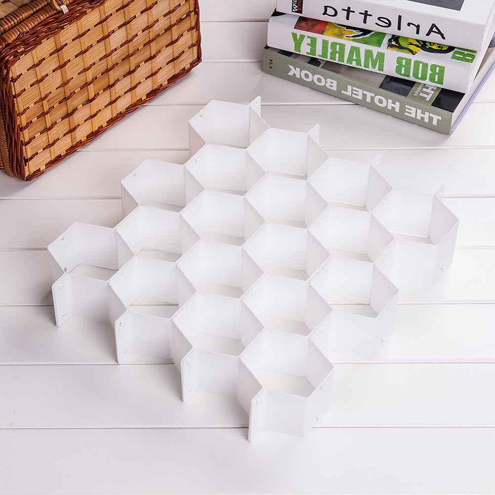 WHAMVOX White Plastic Drawer Organizer with Adjustable Grid Dividers for Storing Socks Underwear in Drawers Closet Dresser