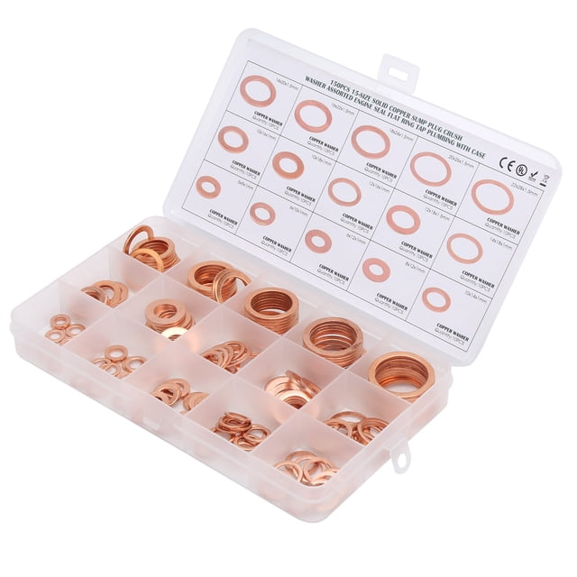 Gasket O , Super High Temperature 150pcs Multiple Compartments Red Copper Washer 15 Slot Design Of The Box For Sealing