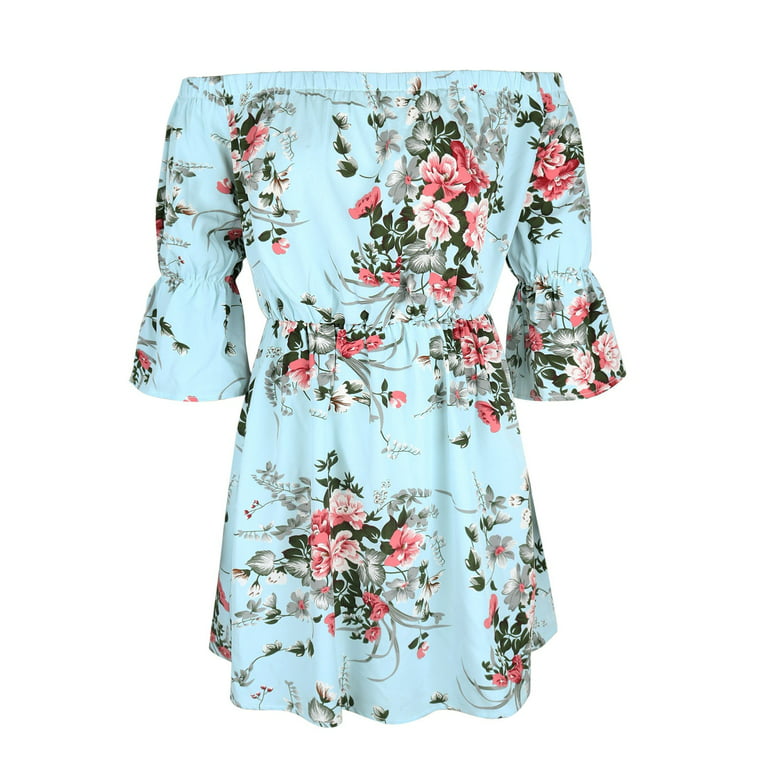 Summer Dresses For Women 2024 Vacation Dresses Sleeveless Off Shoulder  Floral Short Mini Dress Casual Loose Party Dress